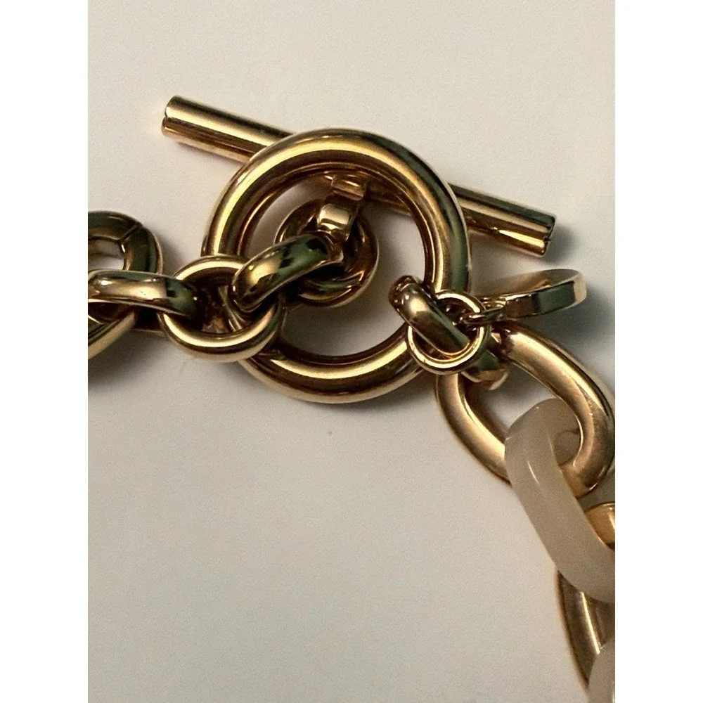 Michael Kors Gold Padlock Charm Toggle Bracelet Pink Acetate Chunky Chain Unique